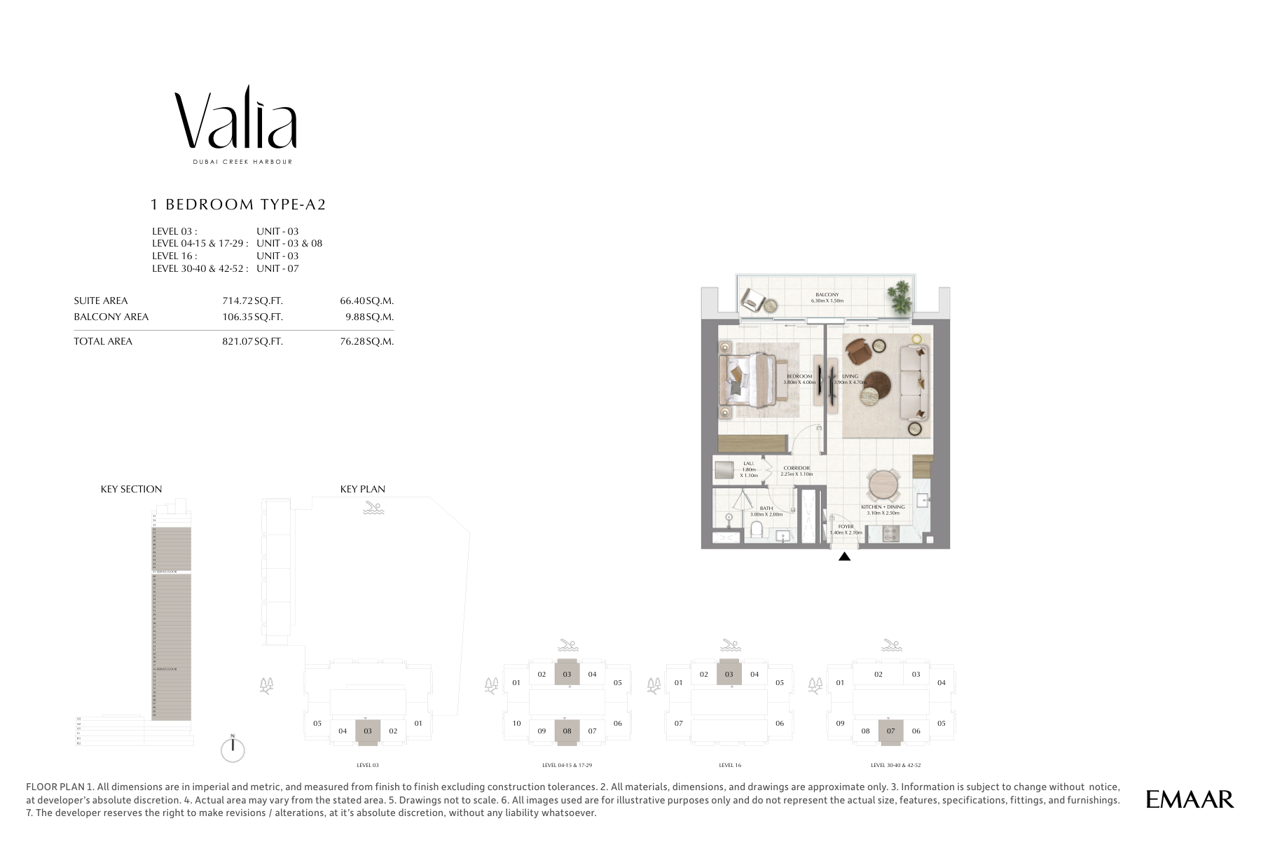 Valia 1-bedroom Type A2 floor plan, 821 sq ft