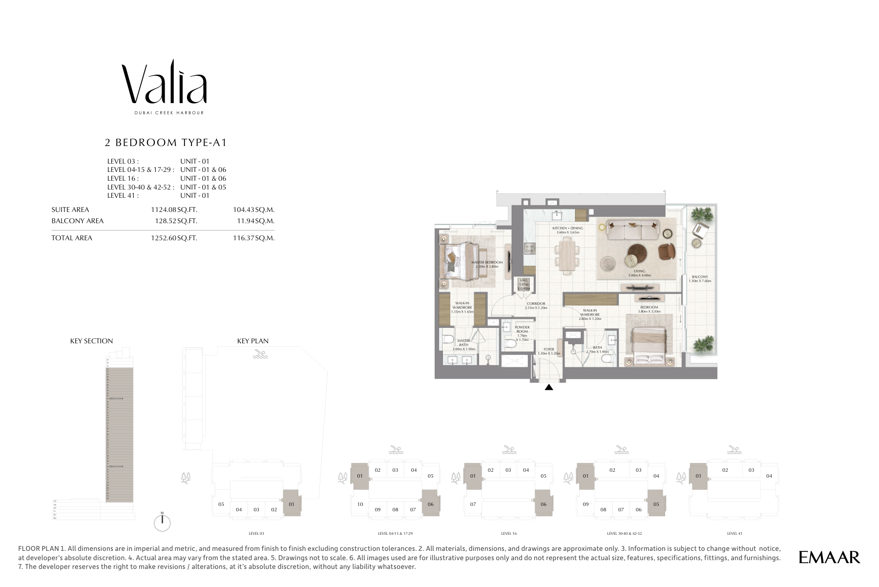 Valia 2-bedroom Type A1 floor plan, 1,253 sq ft