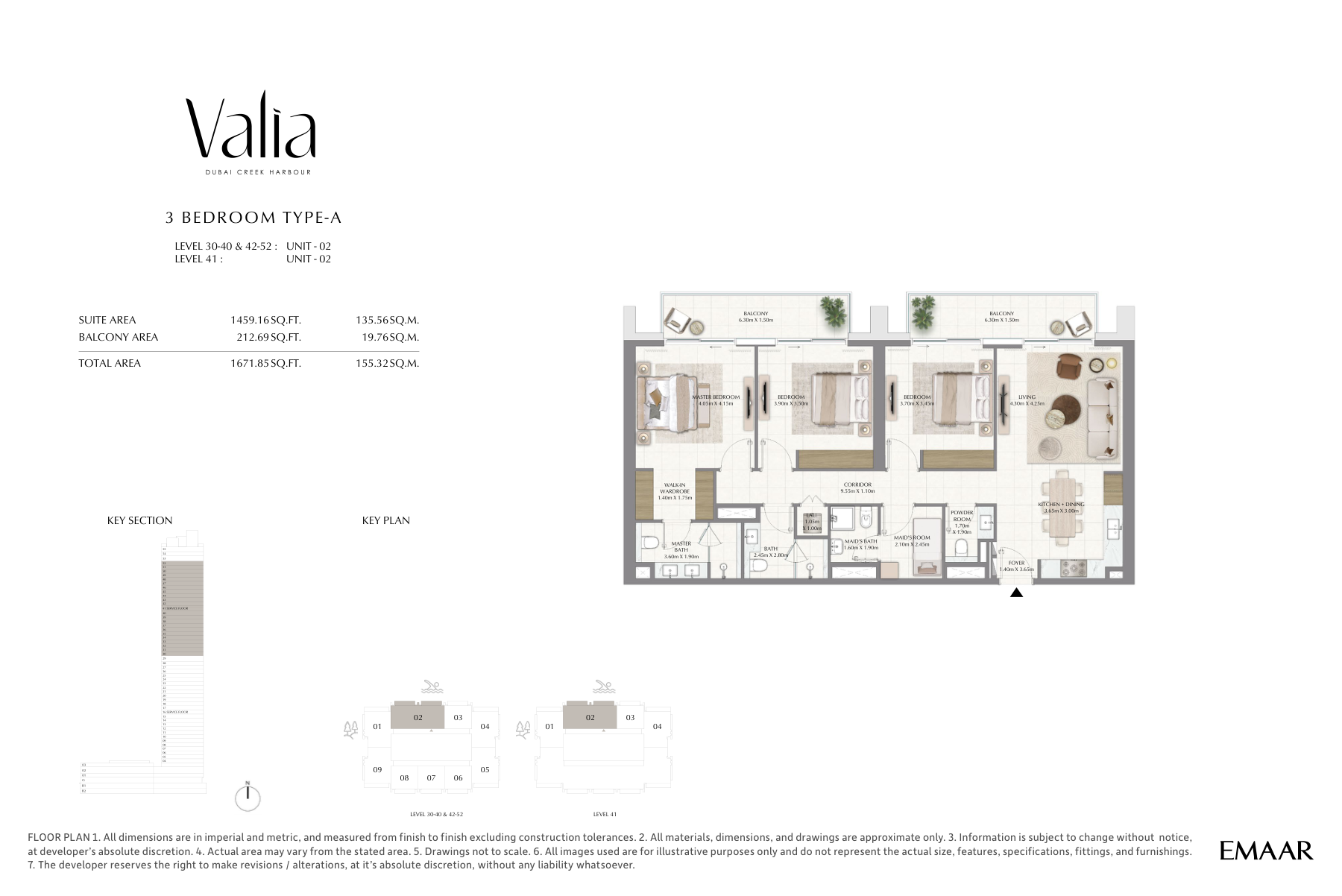 Valia 3-bedroom Type A floor plan, 1,672 sq ft
