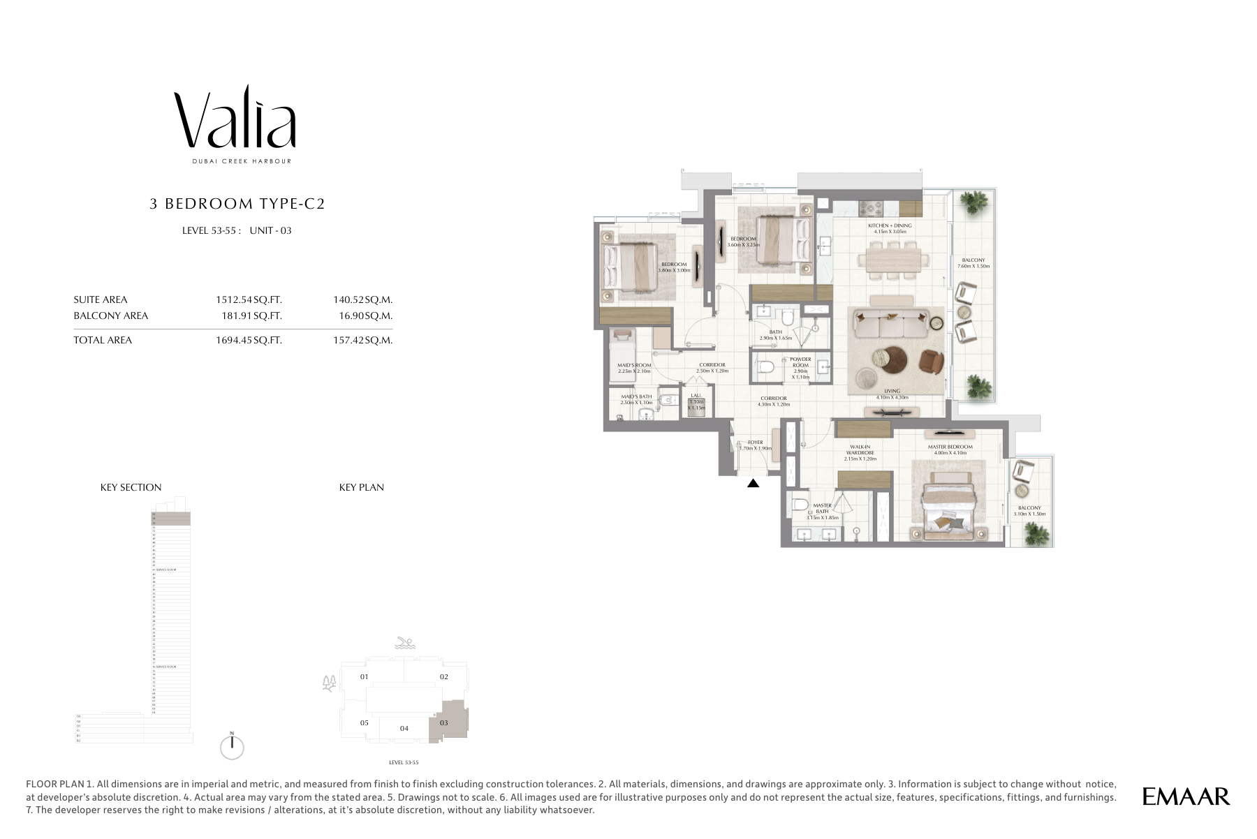 Valia 3-bedroom Type C2 floor plan, 1,694 sq ft