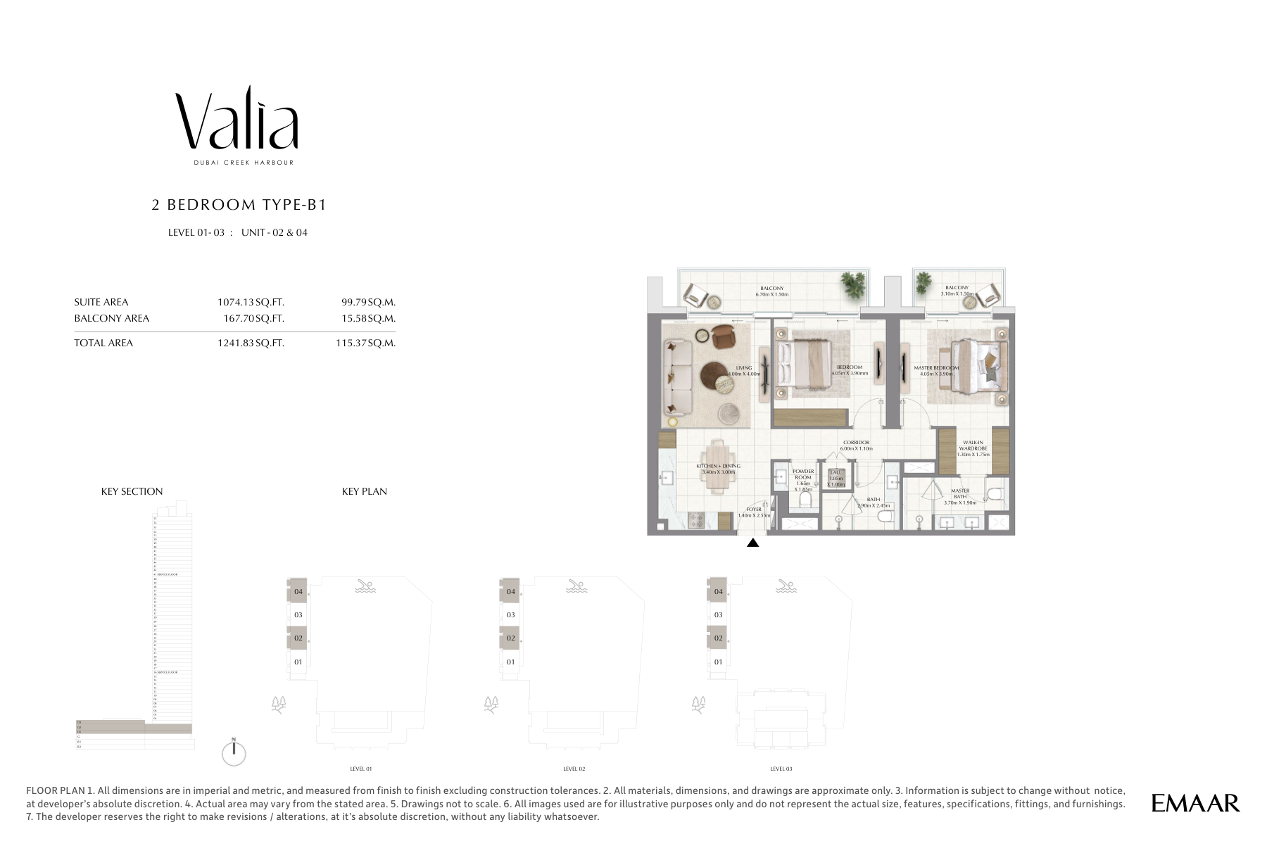 Valia 2-bedroom Type B1 podium floor plan, 1,242 sq ft