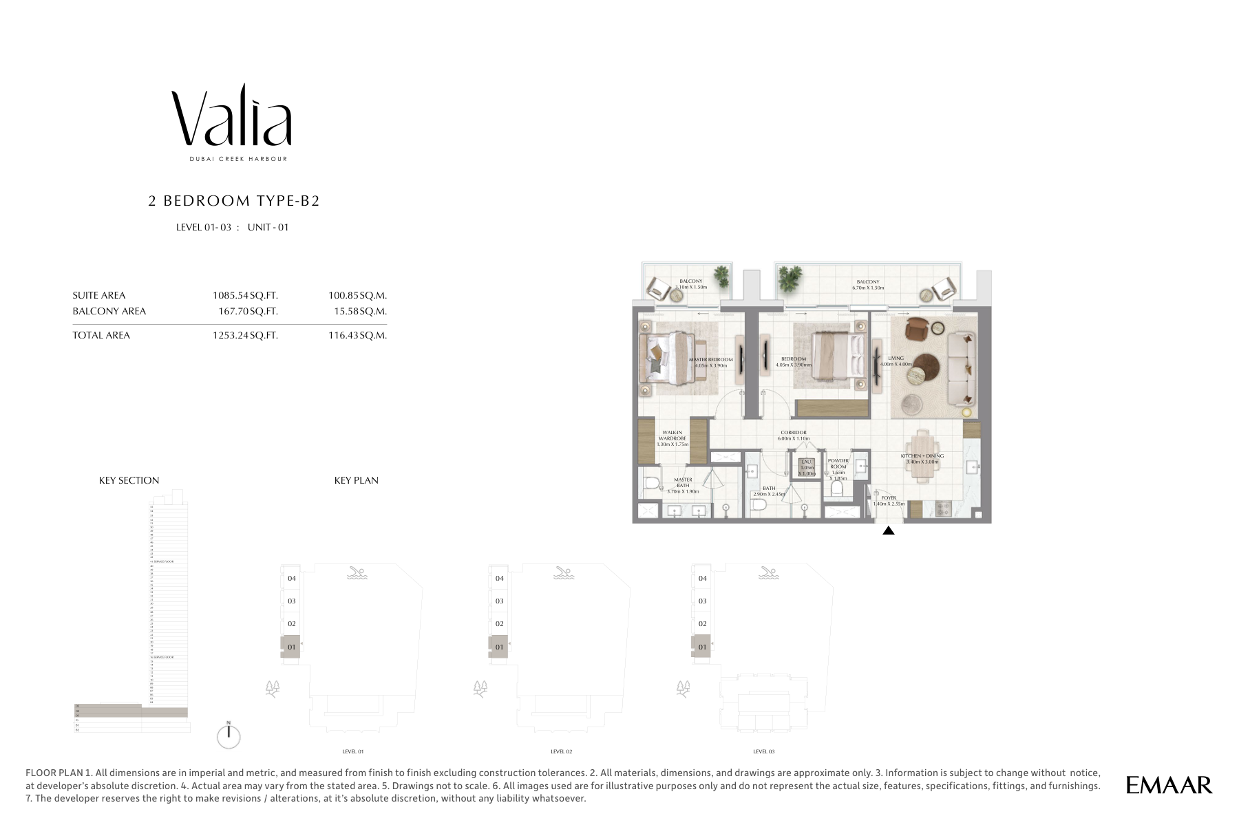 Valia 2-bedroom Type B2 floor plan, 1,253 sq ft